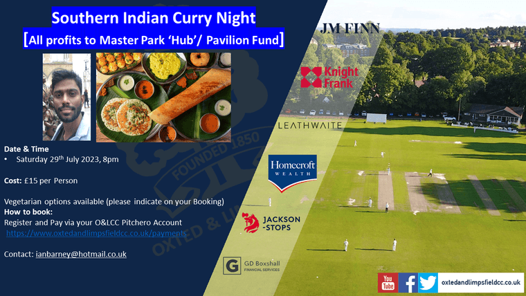 Tickets available now ! Curry Night Saturday 29 July (8 pm) #Pitchero
oxtedandlimpsfieldcc.co.uk/news/tickets-a…