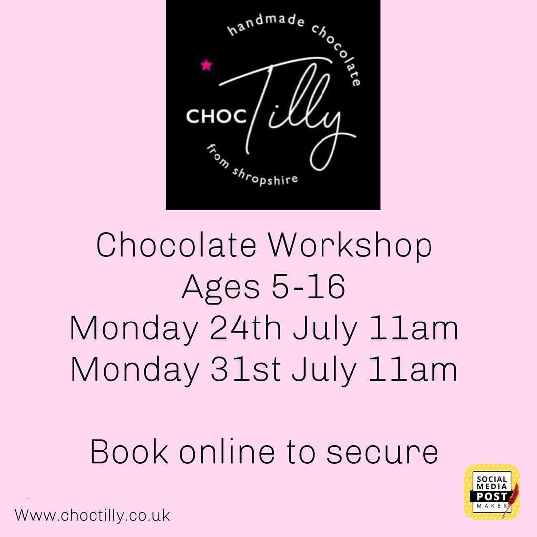 Chocolate workshop dates are live on the website. Book now to secure slots.
choctilly.co.uk/product/childr…

#choctilly #chocolate #workshops #kidsclub #summerholidays #summerfun #chocolatefactory #shropshire #ironbridge #telford #westmidlands