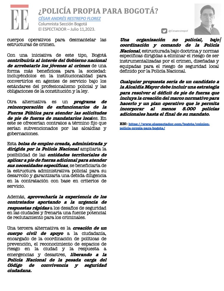 Cesarestrepof's tweet photo. ¿La inseguridad de @bogota se resuelve creando una Policía de la ciudad?
¿Es posible ofrecer seguridad con escasez de pie de fuerza?
¿Por qué el número 71 es clave en la comodidad de criminales y violentos?

¿POLICÍA PROPIA PARA BOGOTÁ?
Esta semana en….
https://t.co/Psh1JsqVJt https://t.co/GHjT3epXjw