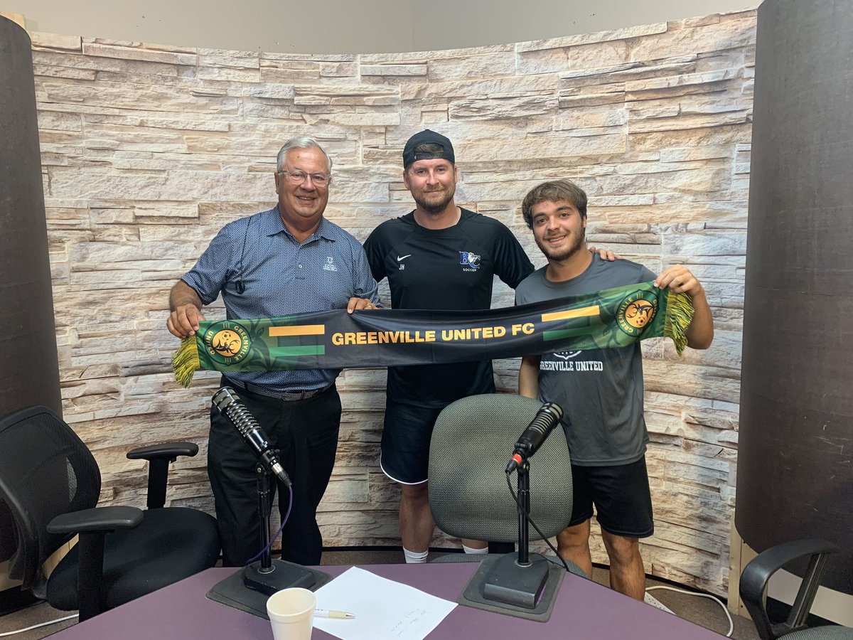 GreenvilleUtd's tweet photo. Coach Josh Horne and Forward Giancarlo Dostilio spoke with Henry Hinton this morning on @1037wtib 

Go check it online at https://t.co/481BvYk4ay 

Meet Josh and Gianca at our playoff match this Wednesday, July 12th! Festival gates open at 5:30pm🎊 Kickoff 7pm⚽️
#ibxmedia #gufc https://t.co/C2JvUOcXCZ