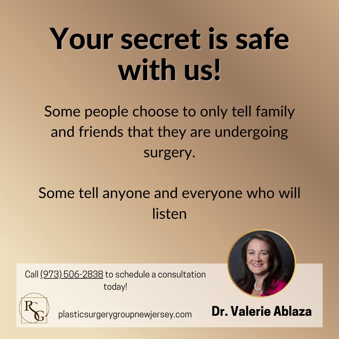 PSG_NJ's tweet image. While we would love for you to tell everyone about our great work, if you choose not to tell anyone, your secret is safe with us!

Call 973-359-5365 or click self.schdl.com/patient/5985 to schedule TODAY!

#PSGnj #topdocs #transformation #breastlift #breastaugmentation
