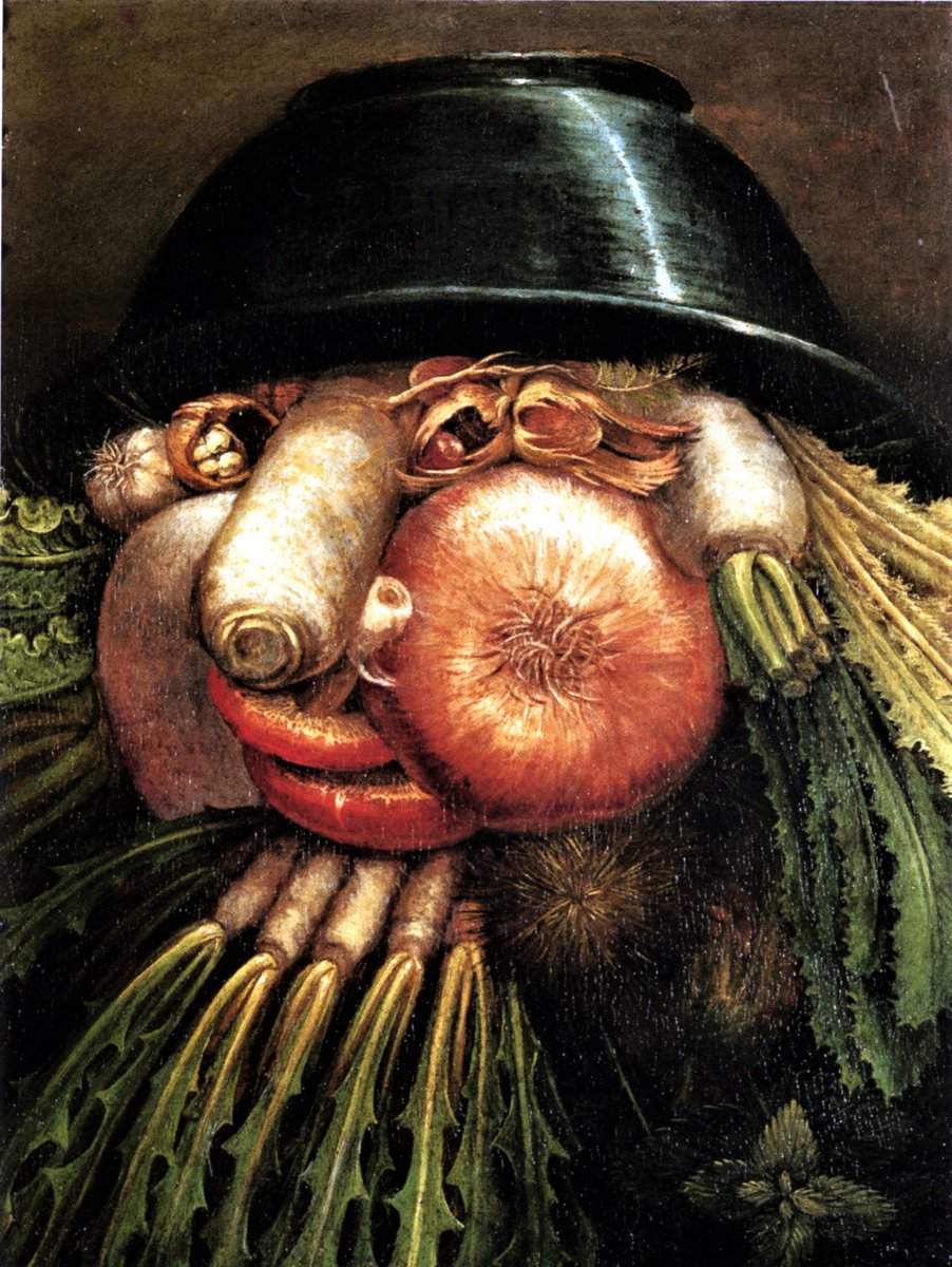 2/2 It's a bowl of vegetables! No, it's the cook. Games with things, courtesy of Giuseppe Arcimboldo, who died (alas!) OTD in 1593.