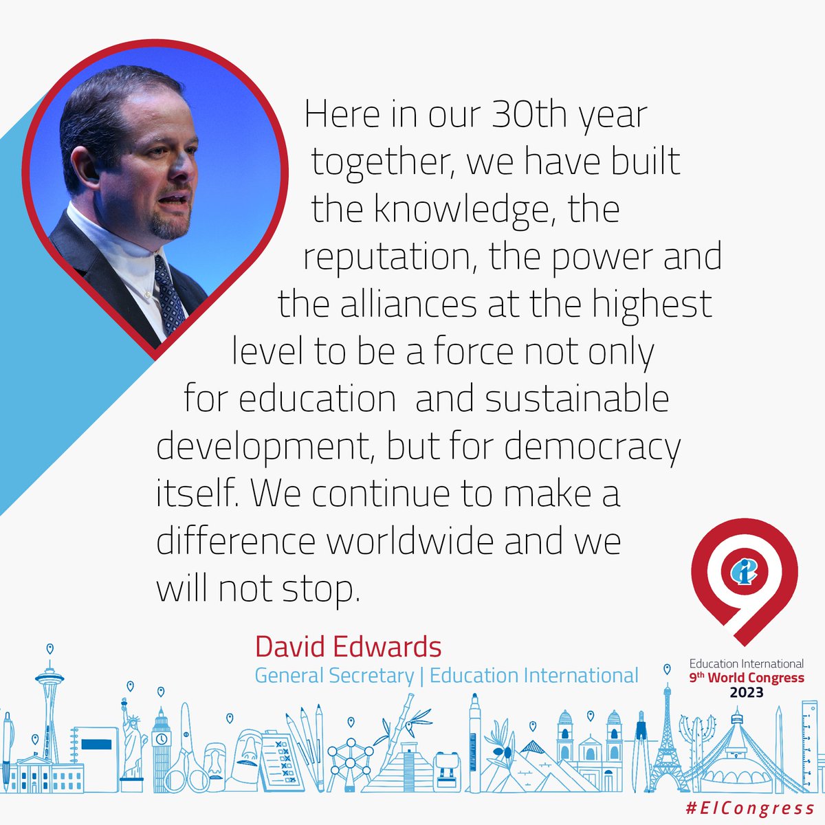 eduint's tweet photo. The last 4 years have been marked by unprecedented challenges. We met them all with determination and solidarity.

✊🏽✊🏾✊🏻 Educators everywhere will continue to stand together and effect change for our students, our colleagues, our communities. 

#EICongress @daveswords https://t.co/oPRgY8p94f