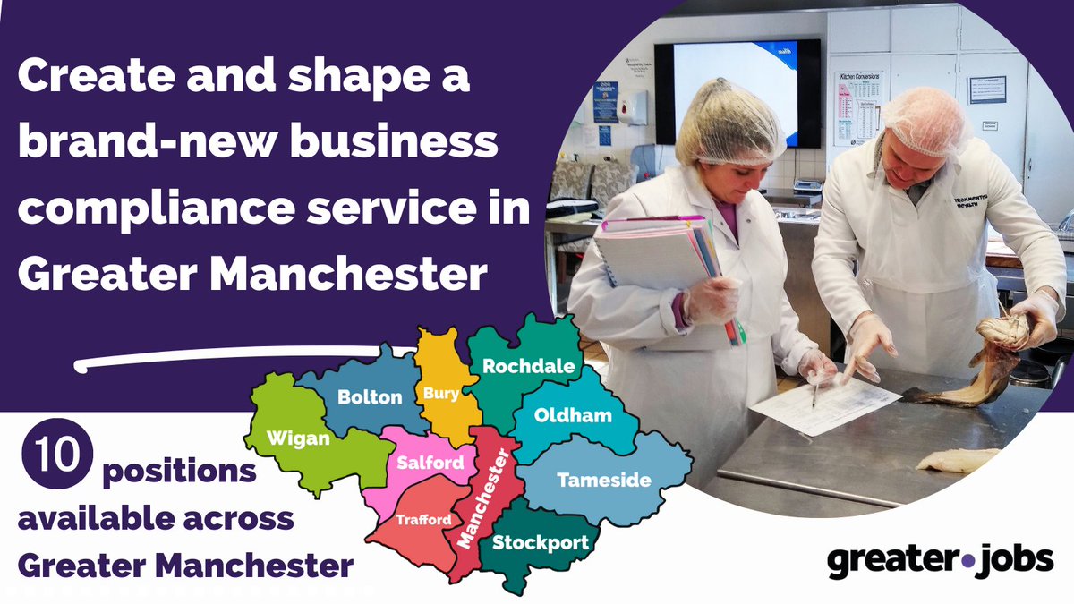 greater_jobs's tweet photo. The ten local authorities in #GreaterManchester are creating an exciting new business compliance service – and they need your fresh ideas &amp; enthusiasm to help them do it!

To read more &amp; find out how to apply, read the blog page here: https://t.co/1BVpWCtGCO

Please RT &amp; tag 👇 https://t.co/M6gwojT2y9