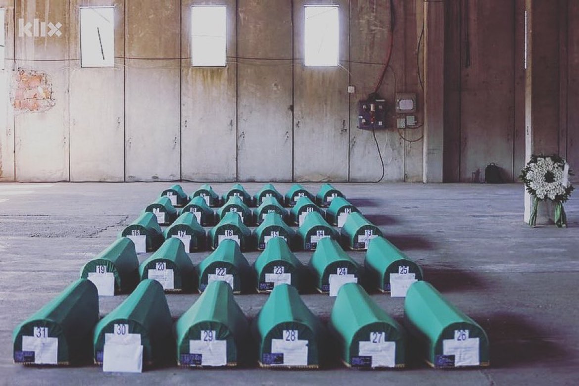 BosnianHistory's tweet photo. Today, July 11th, we mark 28 years since the genocide in #Srebrenica in which 8372 Bosniak civilians were brutally murdered. 30 newly identified victims will be buried at the Memorial Center in Potočari. We honor the victims and survivors, may their stories never be forgotten. ▪️ https://t.co/w2jnahjG0X
