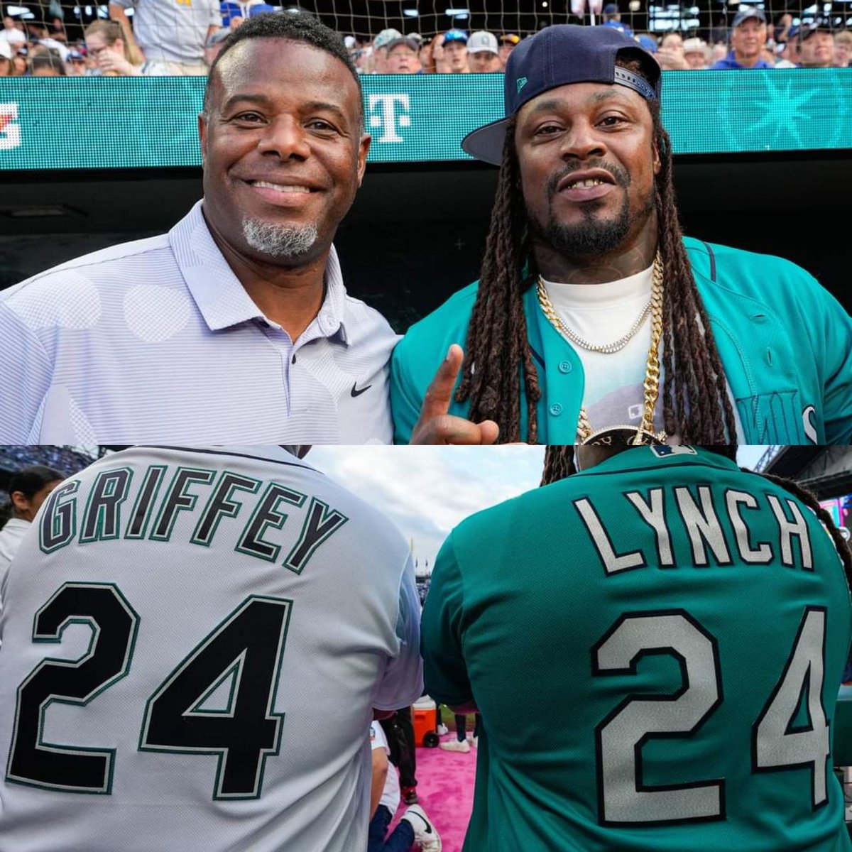 Music_City_SH's tweet photo. Two of the greatest athletes to rock 24 together in Seattle for the #HomeRunDurby #BeastMode #TheKid #SwingMan #SeattleGreats #24ever #KenGriffeyJr https://t.co/44SJSPofpr