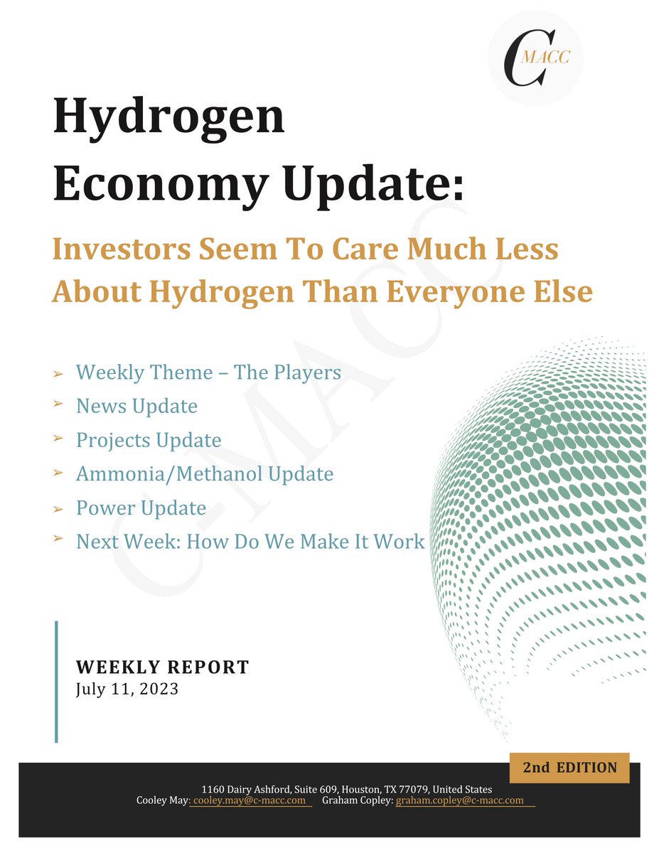 CMACCChemicals's tweet photo. Hydrogen Economy Update #2: Investors Seem To Care Much Less About Hydrogen Than Everyone Else | https://t.co/5yAEPOI9Eu
🔹Weekly Theme – The Players
🔹Next Week – How Do We Make It Work
#hydrogeneconomy #hydrogenmarket #h2 #hydrogen #ammonia #electrolyzers #cleanenergy #cmacc https://t.co/ukesoSe8Sz
