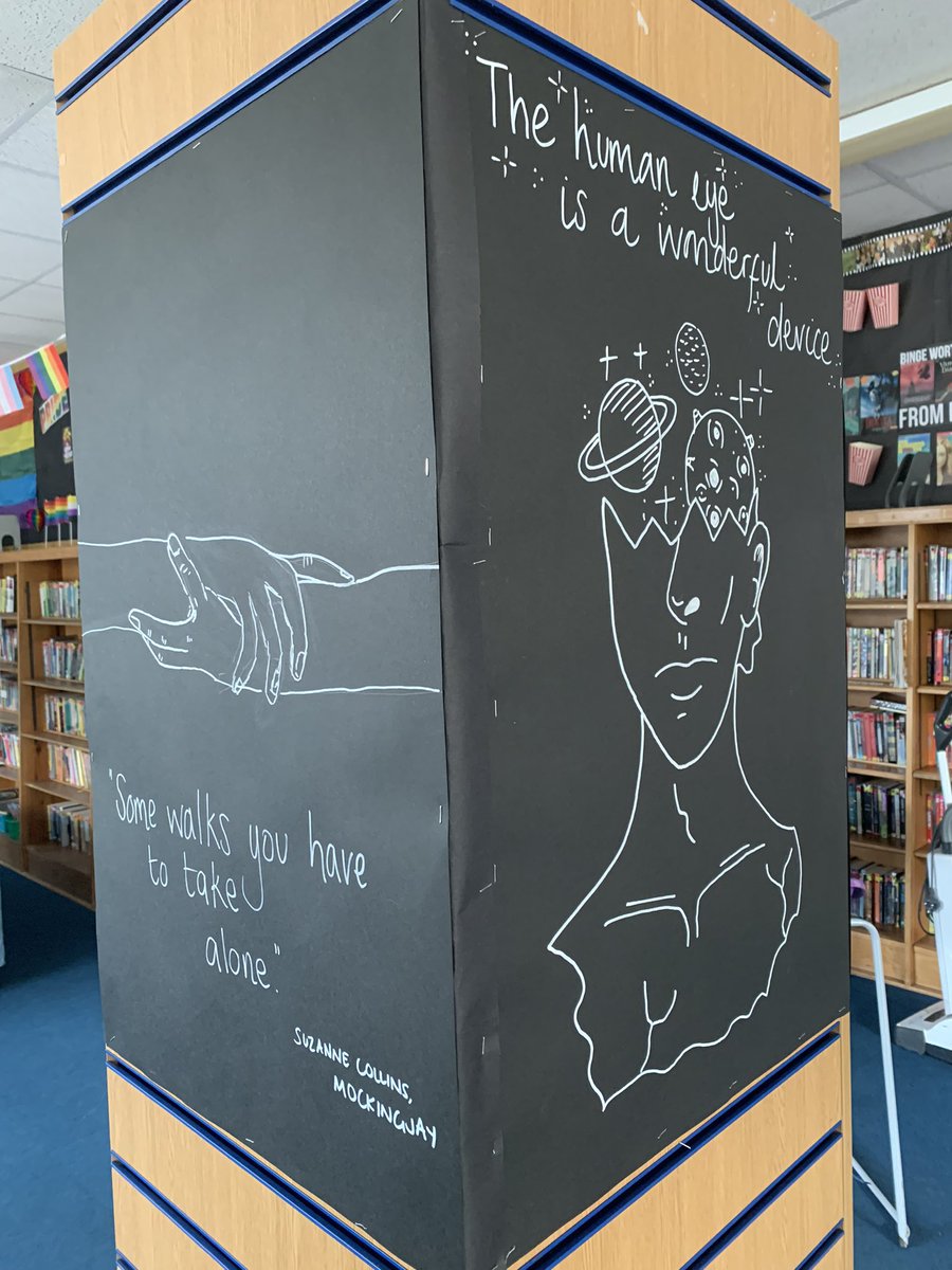 tss_library's tweet photo. Not only is Mrs Sparrow a brilliant English teacher, she’s a talented artist, check out what she’s done for the library!! https://t.co/ttRy9pkBat