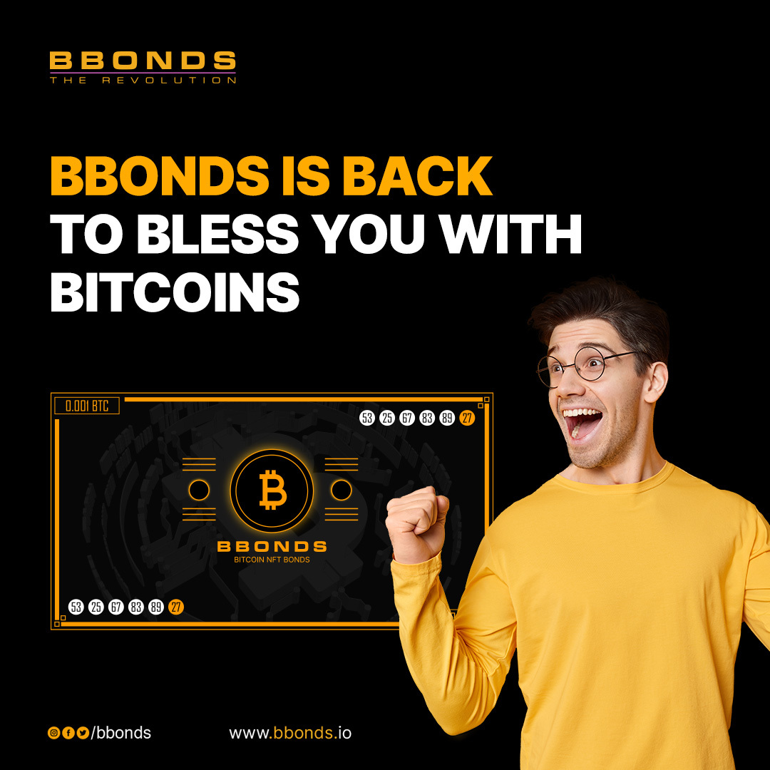 Bbondsofficial's tweet photo. Congratulations #Community! 🥳
BBonds is back to bless you with Bitcoins,
Get ready for the future of grand lotteries. 💰💰
It's time to roll the dice &amp;
See where your #luck takes you. 🎲
#BBonds - The Revolution is back and better than ever! 
🌐 https://t.co/YHTZmMImew
#BTC https://t.co/cdiuXksoHM
