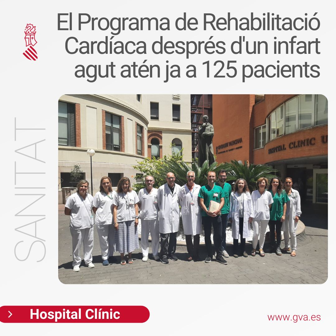 generalitat's tweet photo. 🫀 Programa de Rehabilitació Cardíaca després d'un infart agut de miocardi

🏥 @GVAclinic ha inclòs ja a 125 pacients

🏃 Millora la capacitat d'esforç físic i la qualitat de vida
📉 Produeix pèrdua de pes
🙌 S'aconsegueixen nivells òptims de colesterol

🩺 @GVAsanitat