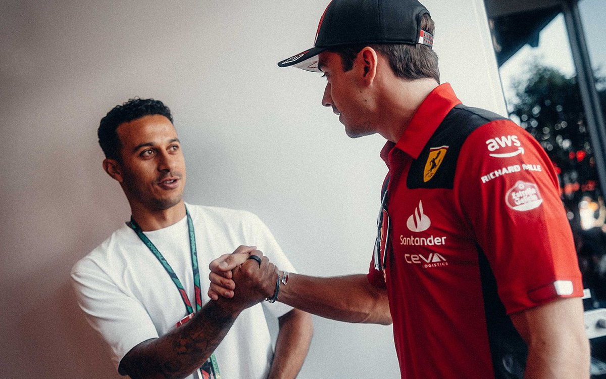 Kicking it with @Thiago6 at Silverstone 🏎️⚽️ Ferrari red definitely suits you, amigo 🤝