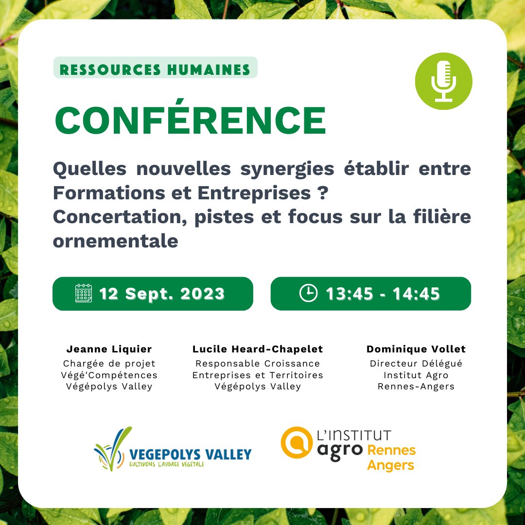 La Journée Pro Végétal Connect (@connectvegetal) on Twitter photo 🌿 Zoom sur une des nombreuses interventions de la <a href="/ConnectVegetal/">La Journée Pro Végétal Connect</a> !👇
👋 <a href="/VEGEPOLYSVALLEY/">VEGEPOLYS VALLEY</a> <a href="/InstitutAgroRA/">L'Institut Agro Rennes-Angers</a>
📆 mardi 12 sept. 23
🕟 de 13:45 à 14:45
📍 Panoramique - Centre de Congrès d'Angers
#VégétalConnect23 #FiliereduVegetal #DestinationAngers #vegetal #formation #entreprise 🌿 Zoom sur une des nombreuses interventions de la <a href="/ConnectVegetal/">La Journée Pro Végétal Connect</a> !👇
👋 <a href="/VEGEPOLYSVALLEY/">VEGEPOLYS VALLEY</a> <a href="/InstitutAgroRA/">L'Institut Agro Rennes-Angers</a>
📆 mardi 12 sept. 23
🕟 de 13:45 à 14:45
📍 Panoramique - Centre de Congrès d'Angers
#VégétalConnect23 #FiliereduVegetal #DestinationAngers #vegetal #formation #entreprise