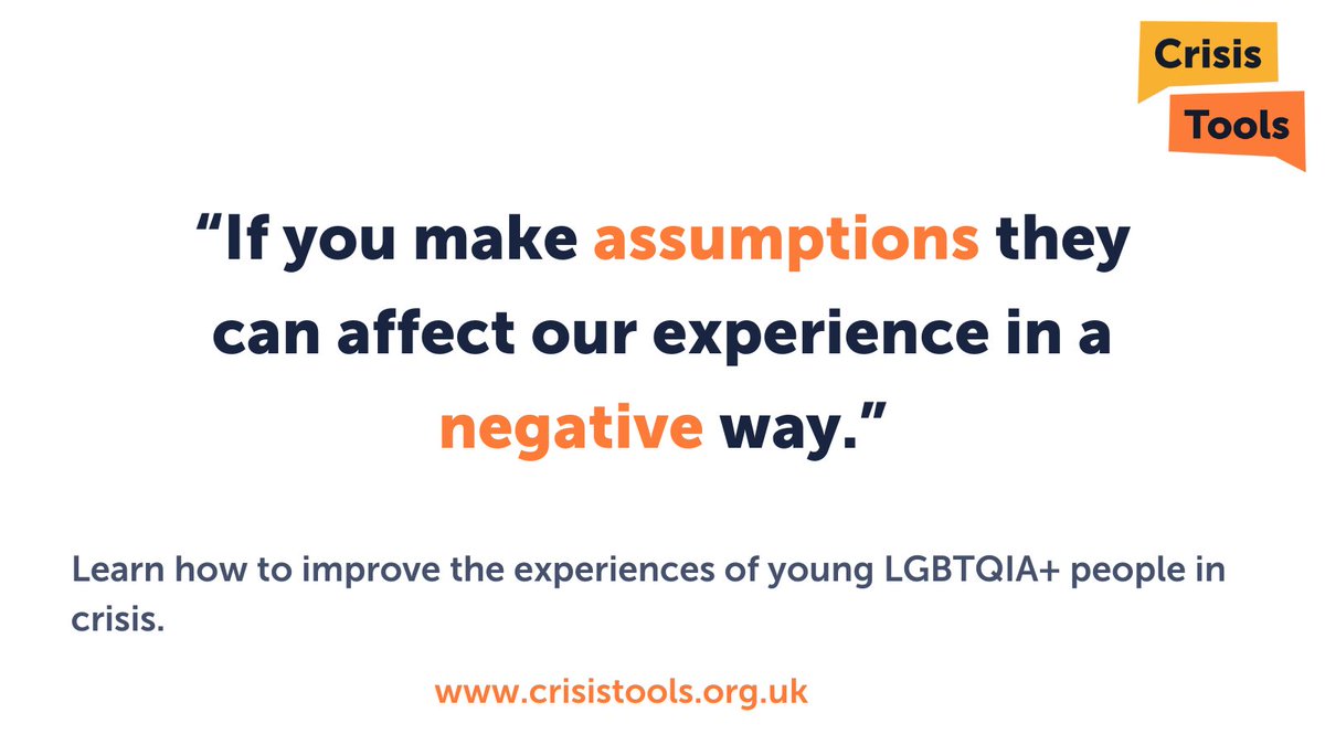 🔊 “It’s better to ask us rather than rely on what is written in any notes or make assumptions.”

That’s just one of the tips available in our LGBTQIA+ learning guides module “Top Tips from LGBTQIA+ young people”.

Start your training now at: crisistools.org.uk/training/lgbtq…