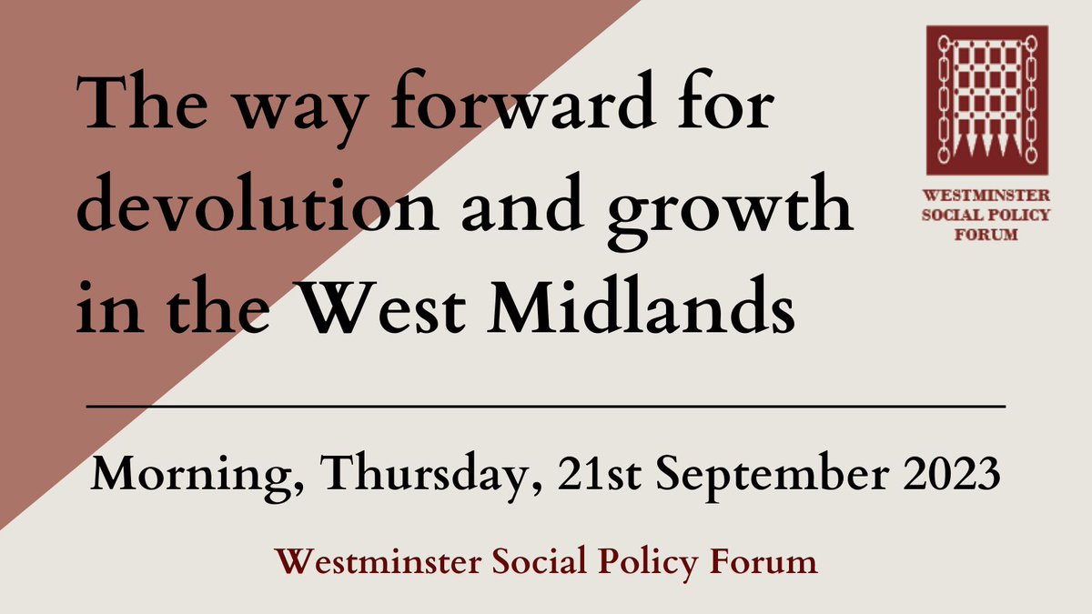 <a href="/WSPFEvents/">WSPF Events</a> are hosting an online conference on the 21st September discussing The way forward for devolution and growth in the West Midlands!

Our speaker line up includes <a href="/GWWM/">Groundwork West Midlands</a> <a href="/KPMG/">KPMG</a> <a href="/lmshoaf/">Laura Shoaf</a> <a href="/WestMids_CA/">West Midlands Combined Authority</a> !

More information: westminsterforumprojects.co.uk/conference/Mid…