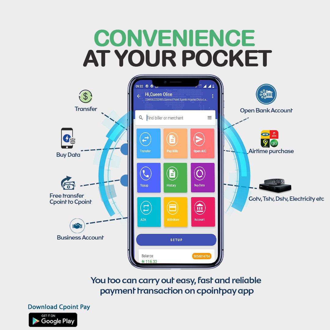 ConnectPoint4's tweet image. How exciting is it to have a "Mini bank" at the tip of your finger.
With the CPOINT pay app, you can have "convenience all in your pocket"
#cpointpayapp
#Convenienceallinyourpocket #bbcpresenter #Telcoin  #ChelseaFC  #Thieves