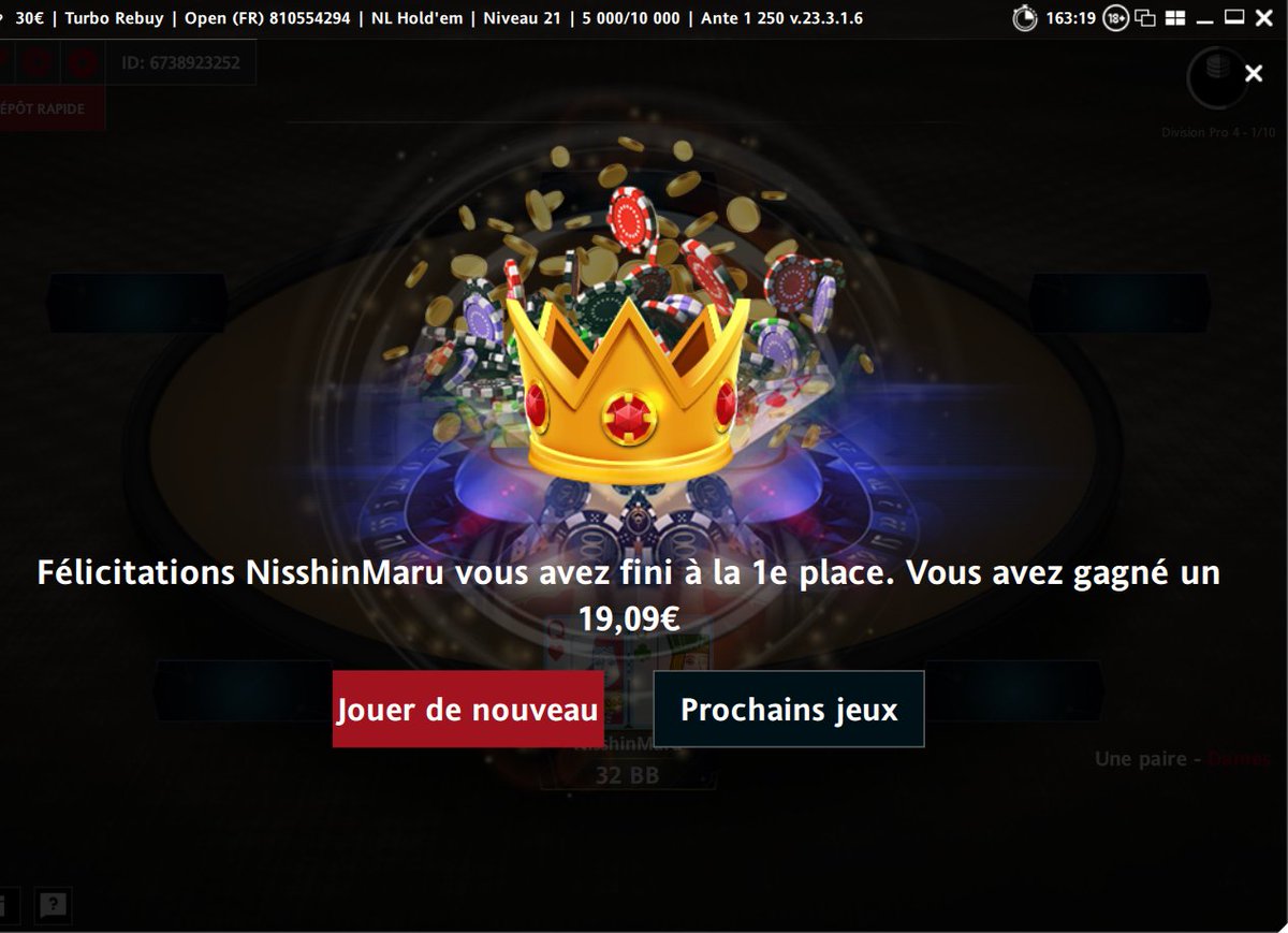 FishermenUtd's tweet photo. Content de renouer avec la victoire, même modeste, après le passage d'un front de variance ⛈️⛈️⛈️

#poker #eSports #finaltable #Betclic https://t.co/2tUjrp396M