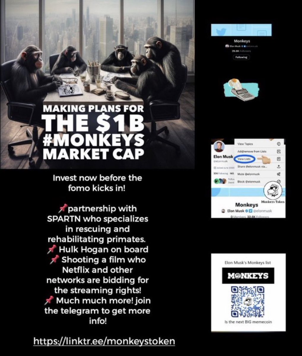 Here a gem for everyone who missed Pepe, Shib and Doge. 
@MonkeysToken has the best narrative. ELon Musk has a twitter list called monkeys. Check it out. You won’t regret it! #MEMECOINSEASON2023 #MonkeysToken #pepecoin #CryptoGems