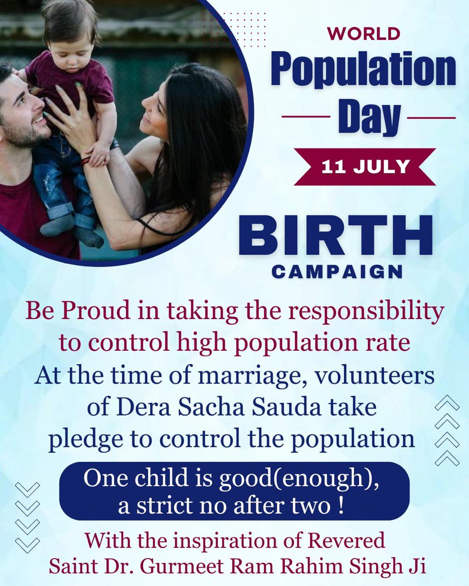 Insan_0777's tweet photo. @GreenSwelfares @Gurmeetramrahim BIRTH Campaign- An Initiative to Control High Population Rate!

By advocating for smaller family sizes, the 'BIRTH' initiative aims to raise consciousness about the environmental, social, and economic impacts of high population growth rates!

#WorldPopulationDay
#BirthCampaign https://t.co/5VBO7og7YP