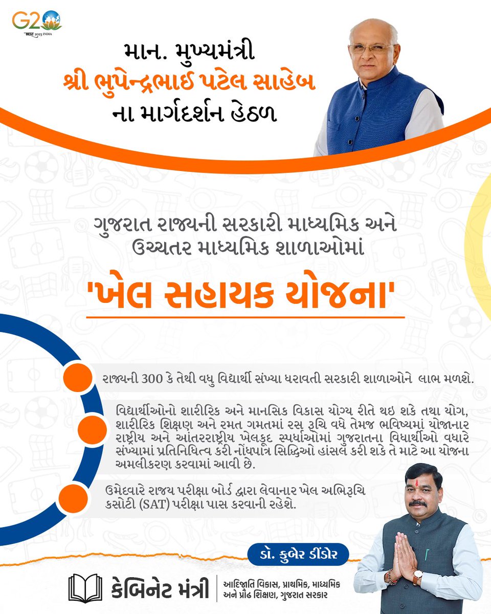 kuberdindor's tweet photo. માન. મુખ્યમંત્રી શ્રી ભુપેન્દ્રભાઈ પટેલ સાહેબ ના માર્ગદર્શન હેઠળ
ગુજરાત રાજ્યની સરકારી માધ્યમિક અને ઉચ્ચતર માધ્યમિક શાળાઓમાં *'ખેલ સહાયક યોજના'* બાબત 
@CMOGuj @Bhupendrapbjp https://t.co/ZHnmpFFETb