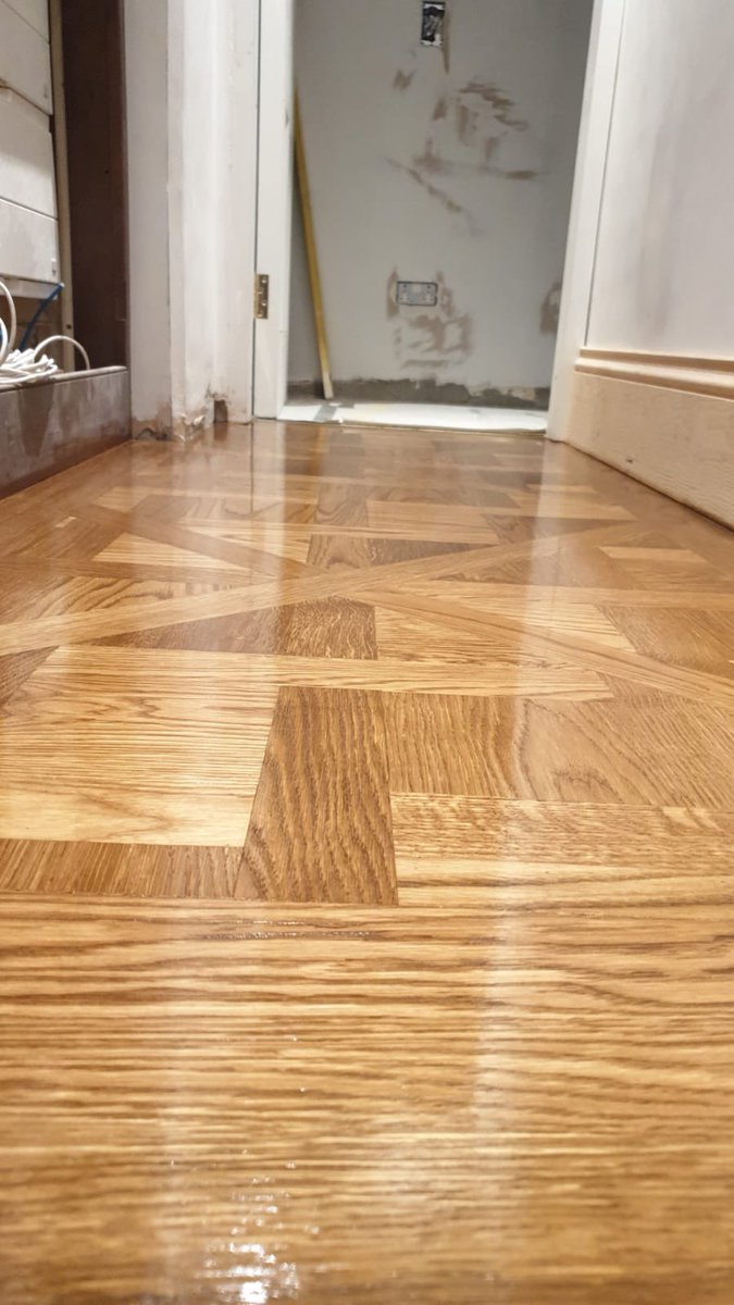planet_flooring's tweet photo. Hand made #Versailles panels . These panels were hand cut in our workshop and fitted on-site, then sanded, stained and finished with #Osmo oil. Note the single frame that separates the components. Unusual but effective. https://t.co/JXihfOBb3P