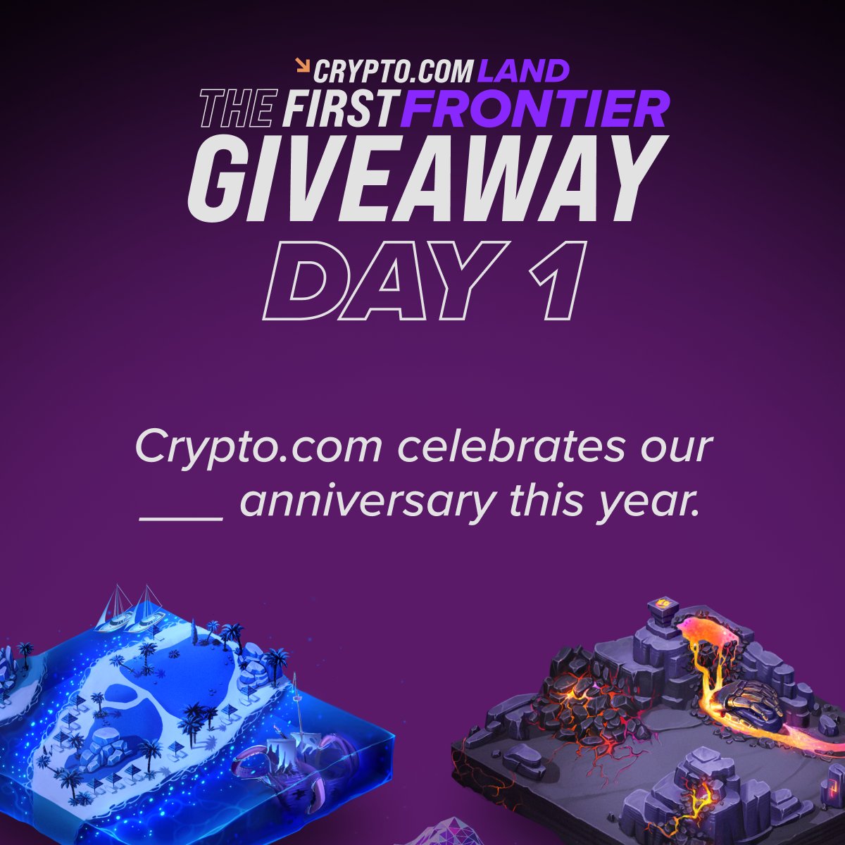 Crypto.com (@cryptocom) on Twitter photo Stand to win a 'Sapphire Lagoon' or 'Molten Cavern' land NFT in Day 1 of the #TFFGiveaway 🌊🌋
✔️ Quote or retweet this tweet with your answer to the question below, and tag 3️⃣ friends in it
✔️ Follow <a href="/cryptocom/">Crypto.com</a> and <a href="/LoadedLions_CDC/">Loaded Lions</a>
✔️ Register here: forms.gle/ZFEWGbCN7pVwrF… Stand to win a 'Sapphire Lagoon' or 'Molten Cavern' land NFT in Day 1 of the #TFFGiveaway 🌊🌋
✔️ Quote or retweet this tweet with your answer to the question below, and tag 3️⃣ friends in it
✔️ Follow <a href="/cryptocom/">Crypto.com</a> and <a href="/LoadedLions_CDC/">Loaded Lions</a>
✔️ Register here: forms.gle/ZFEWGbCN7pVwrF…