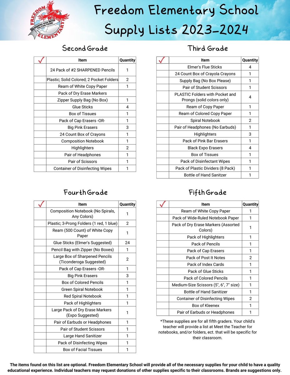 School Supplies have already started to stock the shelves for the 23-24 School Year, so we’re sharing our Supply Lists now, so you’ll be ready to go! A great time to shop is during the Back-to-School Sales Tax Holiday which is Mon, July 24 and extends through Sun, August 6! 📓✏️