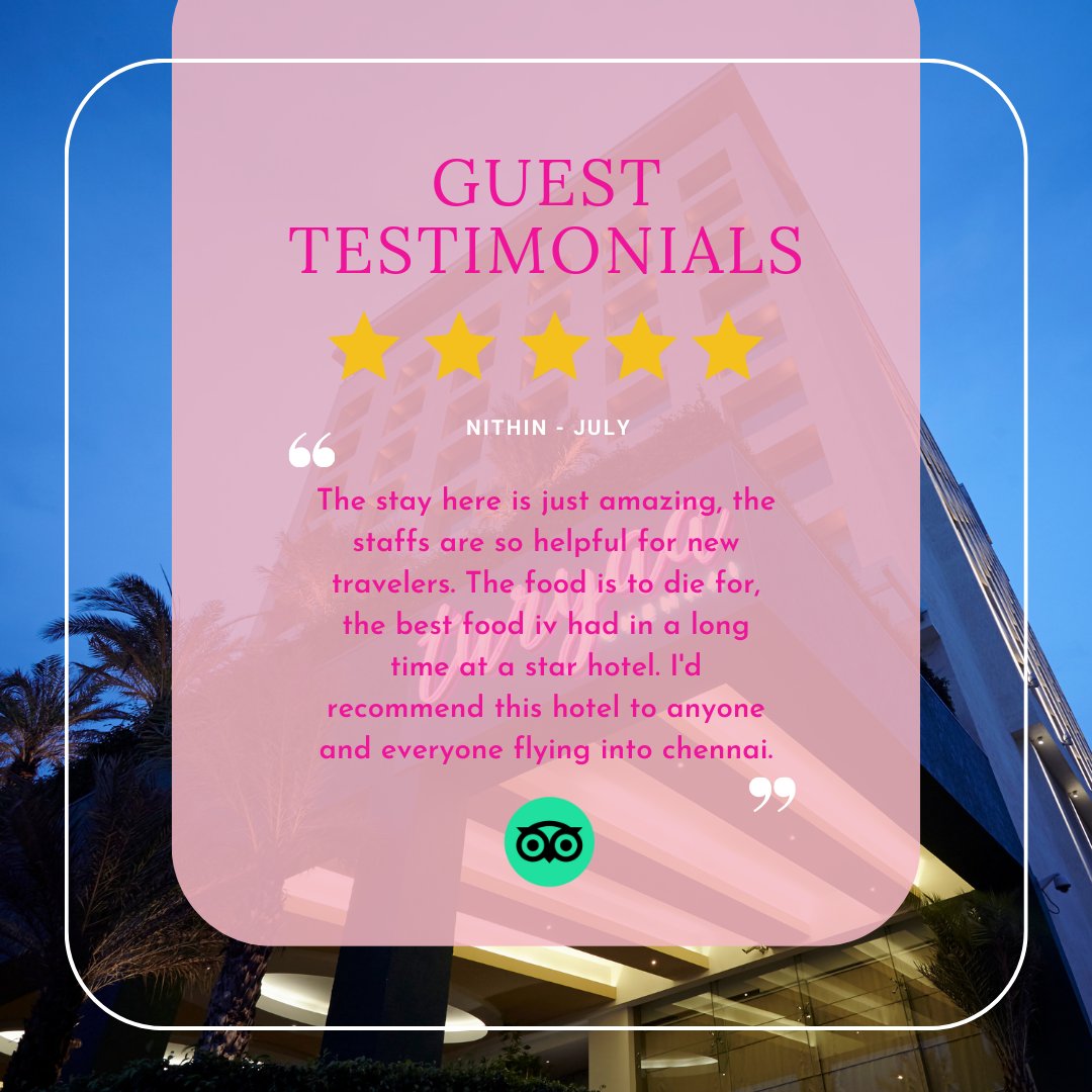 Our guest testimonials are reflection of our hospitality.

#GuestReview #HotelReviews #Trending #TuryaaChennai #AitkenSpenceHotels