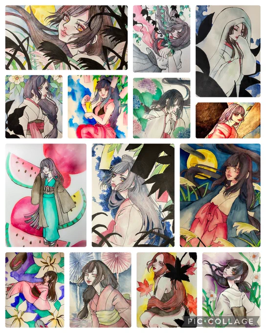 スケブ一冊終わりそうです。没ページあるけど沢山描いた感じ。
透明水彩、しっかり塗りしてます。
#オリジナルイラスト #透明水彩
#絵描きさんと繋がりたい 