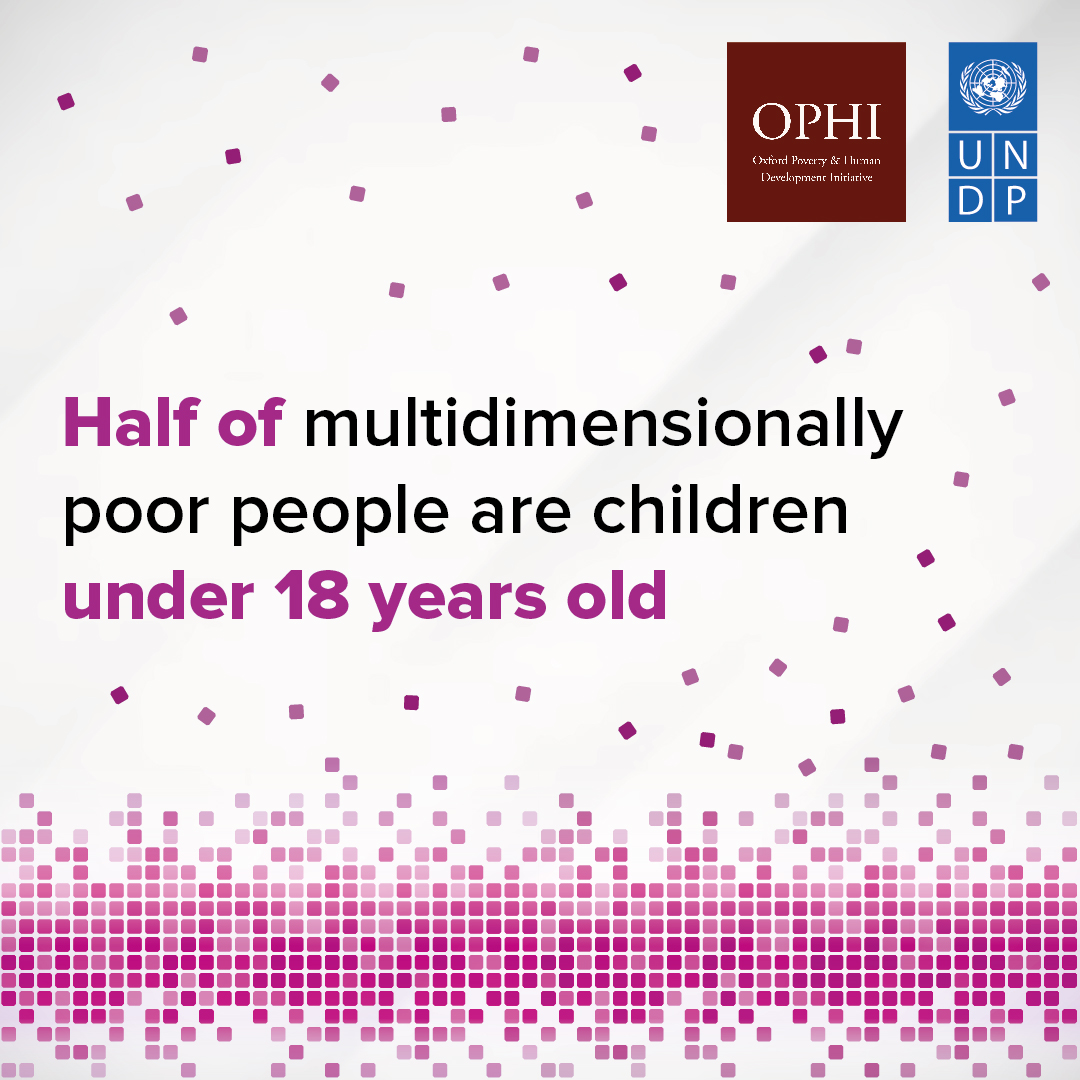 UNDP's tweet image. Our 2023 #MultidimensionalPovertyIndex with @ophi_oxford shows that half of the 1.1 billion MPI-poor people globally are children under 18 years old, suggesting that child poverty will continue to be a pressing issue unless we #ActNow.

Explore more ➡️ go.undp.org/yQWH
