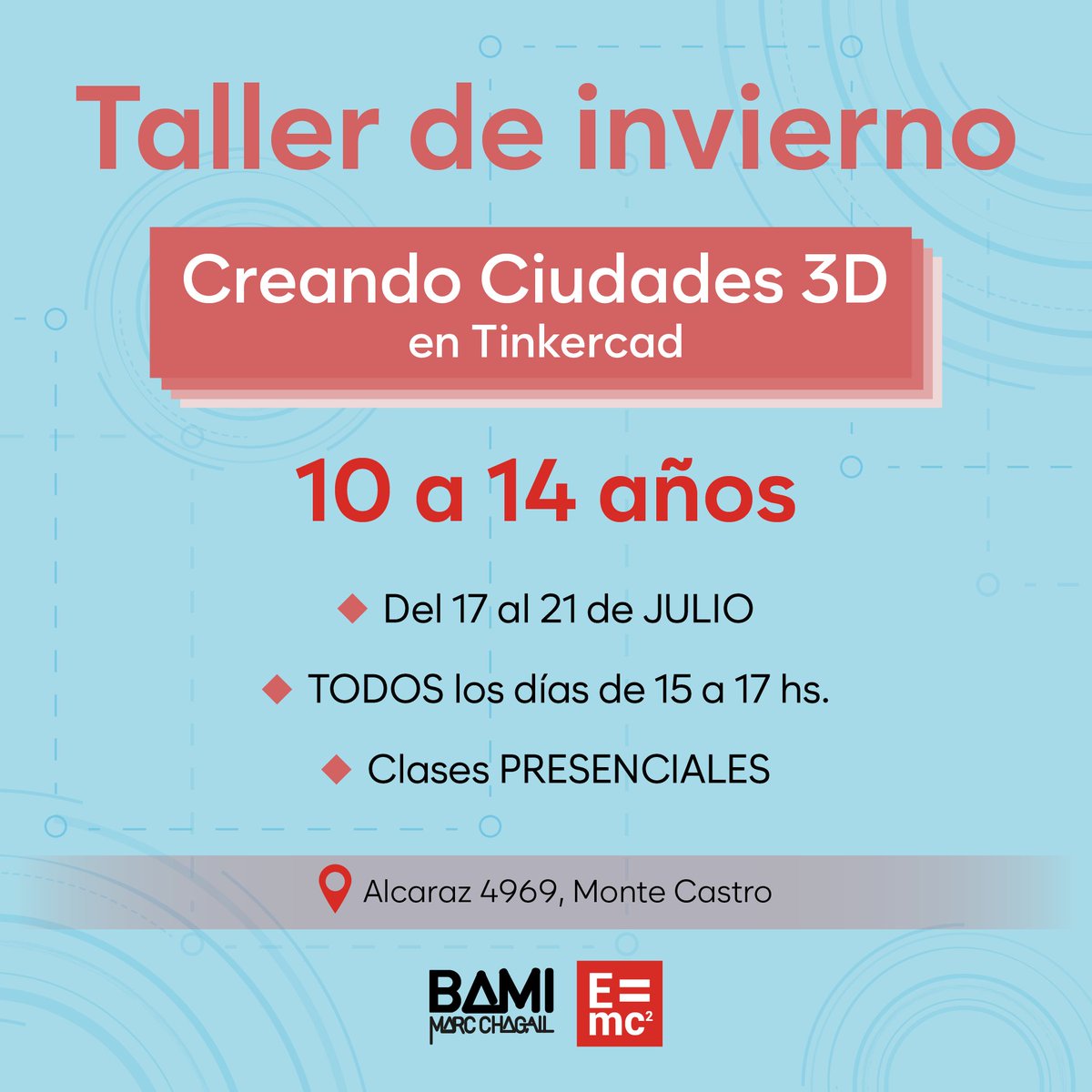 proyectoemc's tweet photo. Taller de invierno "Creando Ciudades 3D en Tinkercad" para chicos de 10 a 14 años 🧑🏻‍💻

Del 17 al 21 de JULIO

5 encuentros PRESENCIALES en el Colegio BAMI Marc Chagall.

Más info por mensaje directo ✉️

#robot #robotica #roboticaemc #programacion #impresion3d #tinkercad https://t.co/fd9sgLgGoK