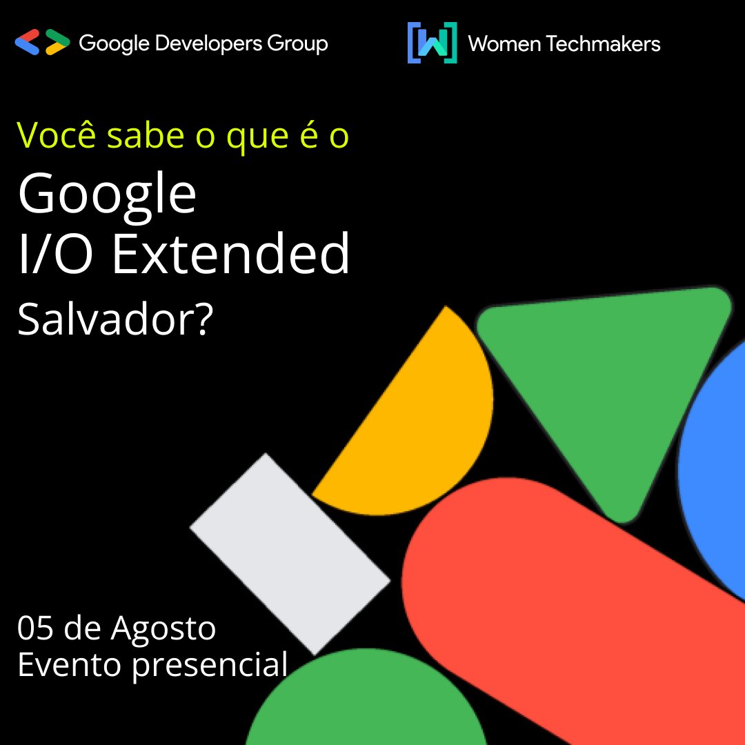 apsferreira_'s tweet photo. O que é o Google I/O Extended? 🤔

O Google I/O Extended Salvador é o compartilhamento de conhecimentos adquiridos no Google I/O e Google I/O Connect para a comunidade local.

Vai perder essa oportunidade de ficar por dentro de novas tecnologias Google? 

#gdg #gdgsalvador #wtm https://t.co/j1QoFKQYdU