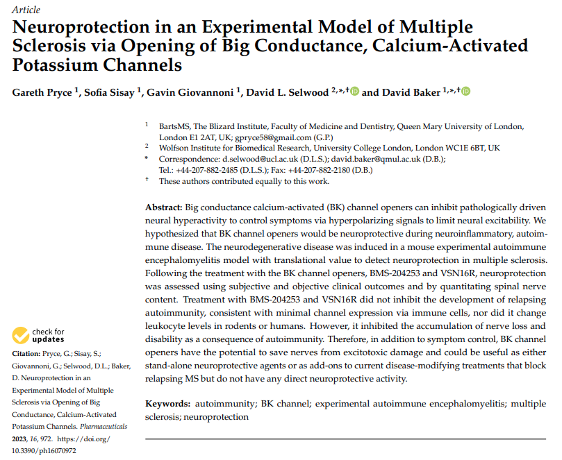 Super cool science and a new neuroprotection target for multiple sclerosis. Will we ever get it into people with MS? #BeyondNEIDA buff.ly/3NQ2sXE