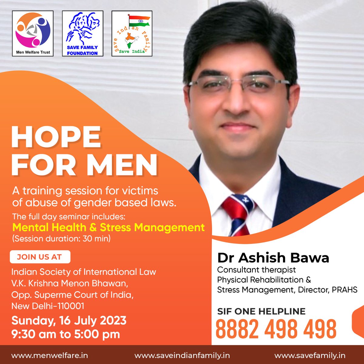 Mark your callender for Sunday 16 July'2023. 
#HopeForMen seminar this time will have various sessions by experts.  
Don't miss this stress management session to understand how to have mental wellbeing while you fight back  difficult situations in your life.
