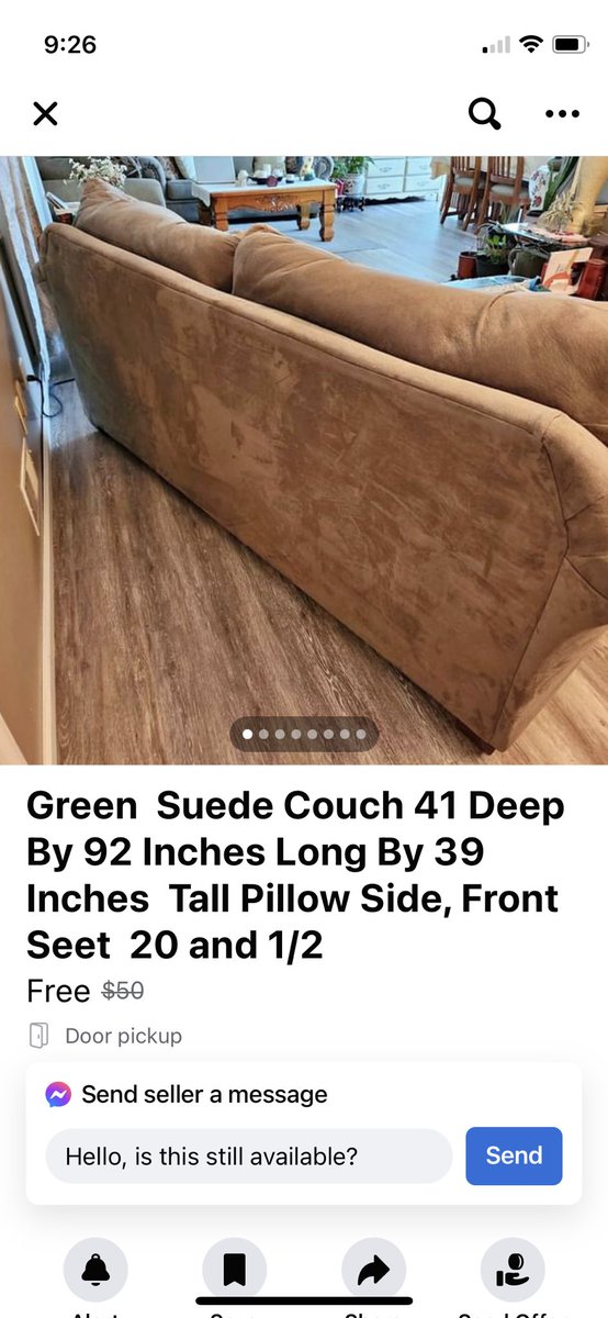 j_brad3000's tweet photo. I’m thinking the seller might be colorblind. Is this couch green or brown? Vote below https://t.co/o5ES7Azaet
