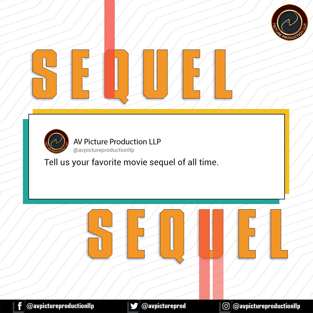 Avpictureprod's tweet photo. Tell us your favorite movie sequel of all time in the comments!

Stay Tuned !!
Instagram- https://t.co/AfivAspScR
YouTube - https://t.co/JhS2Sm3XfL
Facebook - https://t.co/kkLaauc4Q3
Twitter - https://t.co/32TUEdJe5j
LinkedIn - https://t.co/dW51rs4fK4 https://t.co/NkVeHUtEtC