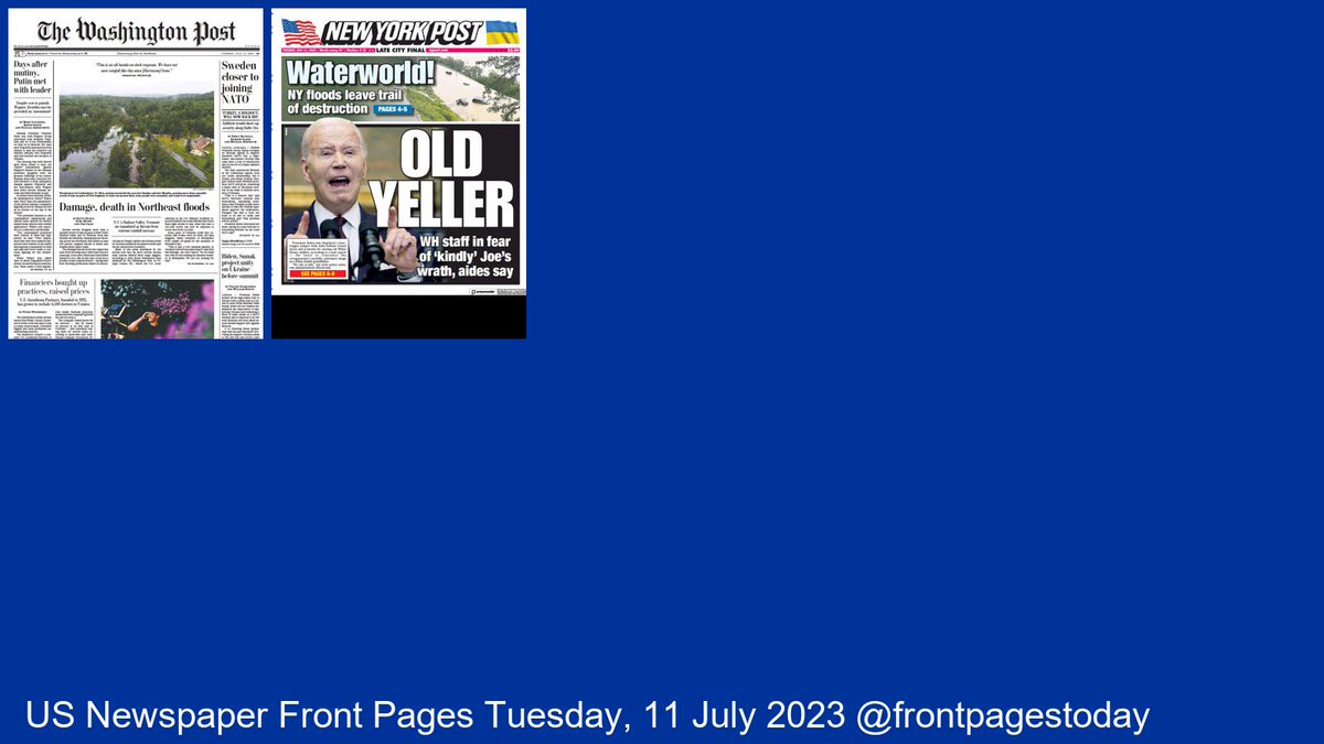 US Newspaper Front Pages for Tuesday, 11 July 2023. Find more front pages and thousands of newspapers from around the world at thepaperboy.com