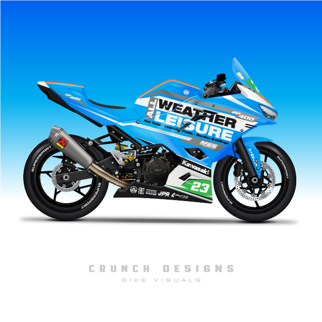CrunchDesigns1's tweet photo. This is the @AWeatherLeisure  #Kawasaki #ninja400 competing in the 2023 Hel #JuniorSupersport championship.
For more details on our #BikeDesigns : https://t.co/T7t02ZXs00
#crunchdesigns #BritishSuperbikes #BritishTalentCup #BritishMiniBikes #bikedesign #bikelivery #Kawasakininja https://t.co/9BMbYf7QEG