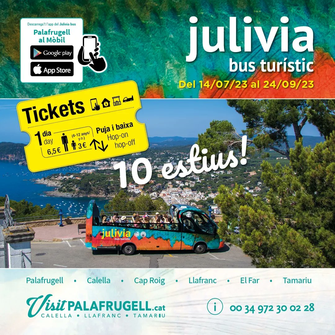 ipeppalafrugell's tweet photo. Visitar el Jardí Botanic de Cap Roig, anar fins al port de Llafranc pel passeig, pujar al Far de Sant Sebastià, gaudir de la platja de Tamariu... El #Juliviabus t'hi porta!
👉Del 14 de juliol al 24 de setembre
ℹ️https://t.co/K9yVWJ6O8r
#10estius #Julivia #VisitPalafrugell https://t.co/mN8qgVCJbw