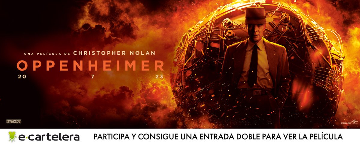 ecartelera's tweet photo. SORTEAMOS entradas dobles para ver #Oppenheimer de Christopher Nolan. ¡20 de julio exclusivamente en cines! @Universal_Spain https://t.co/dEBAbWKqHQ https://t.co/0FlGbNJKyr