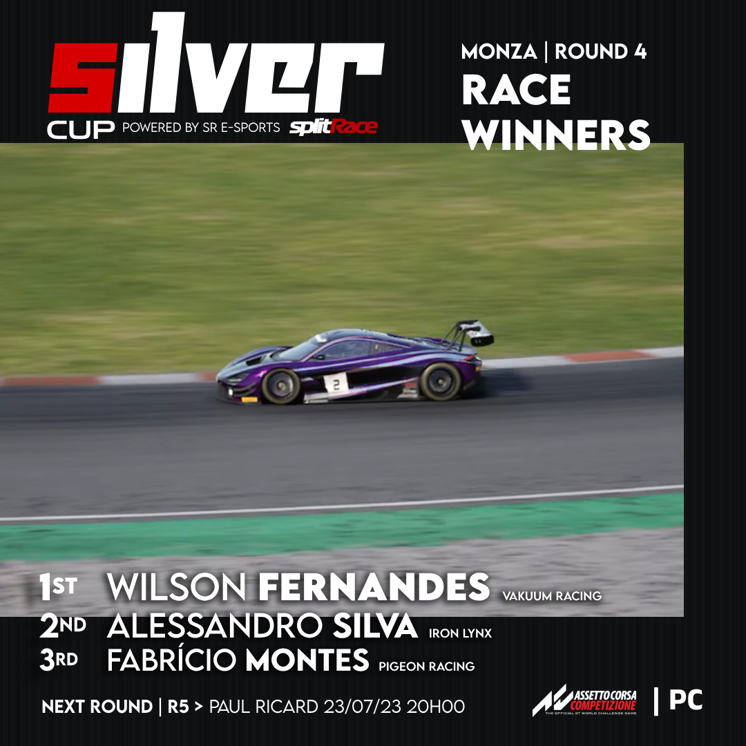 splitRace's tweet image. SILVER Cup | PRO SR E-SportsMONZA Race Winners | 

Race Result &amp;gt; app.splitrace.com/ViewEvent/62040

After Round 04 Full Leaderboard &amp;gt; app.splitrace.com/ViewLeague

Racing on @AC_assettocorsa Competizione