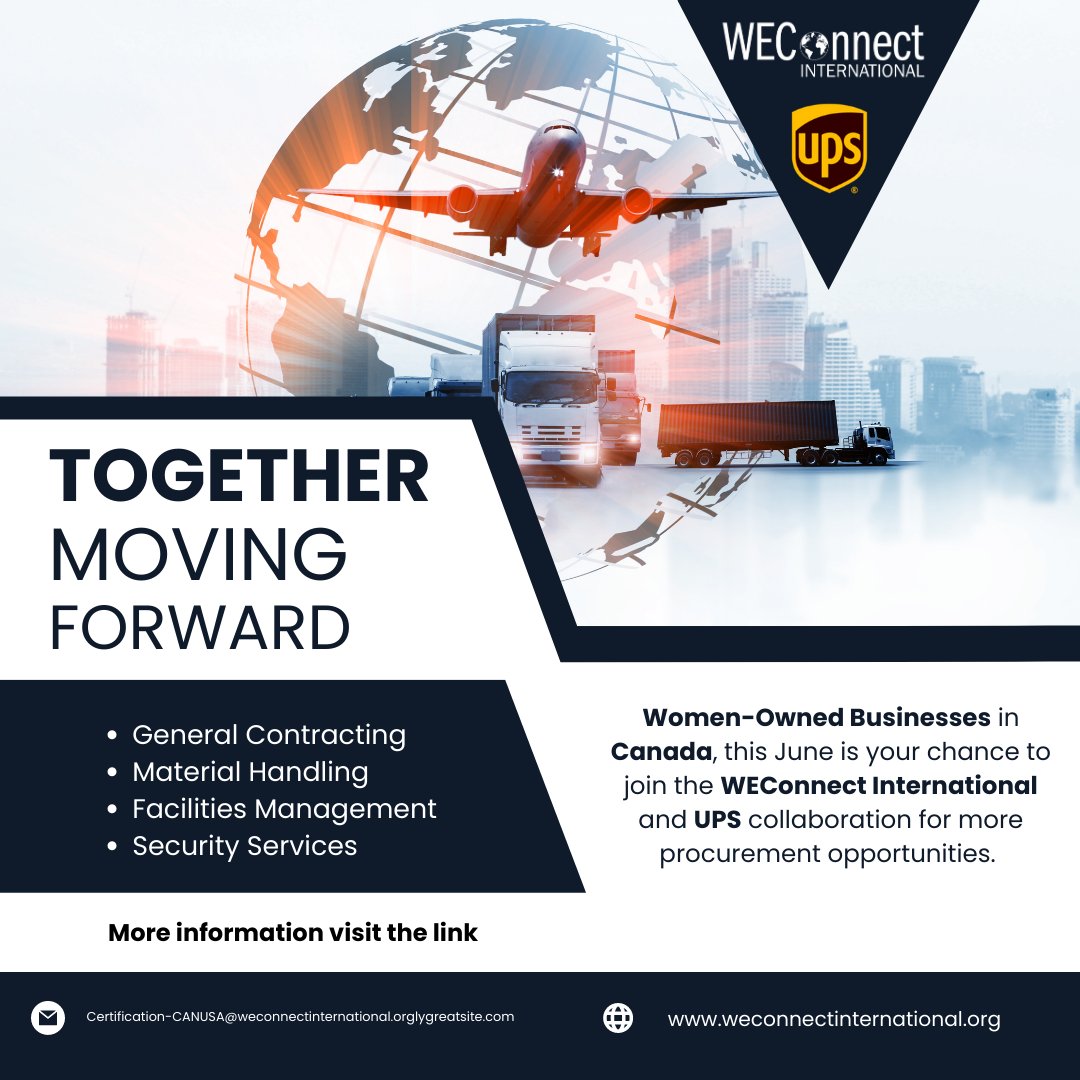 WEConnectCanad1's tweet photo. @WEConnection and @UPS join forces in the quest to discover women-owned businesses in non-traditional industries for procurement opportunities. Seize the opportunity!
Learn more: https://t.co/bibnMBBtGt
#womenowned #womenownedbusinesses #togethermovingforward https://t.co/tP4r3Pm16F