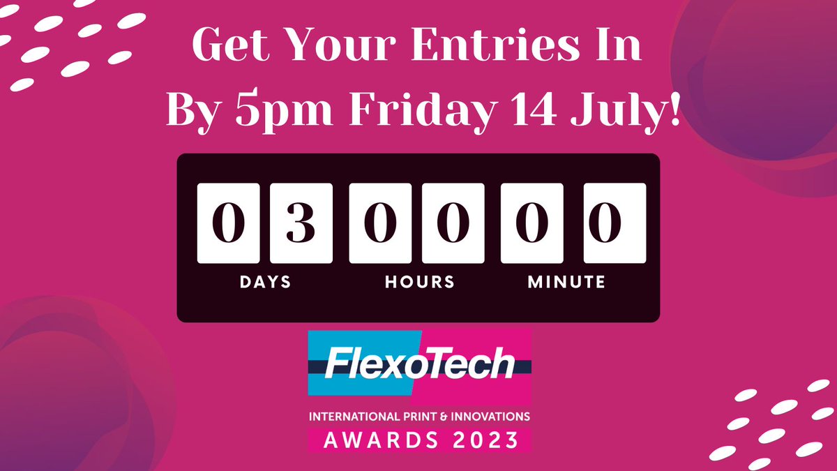 FlexoTechMag's tweet image. ⌛️⌛️ There&apos;s only three more days to enter the #flexotech awards!! ⌛️⌛️ Beat the countdown and don&apos;t miss out. Enter at bit.ly/FTAwardsEntry #flexo #print #industry
