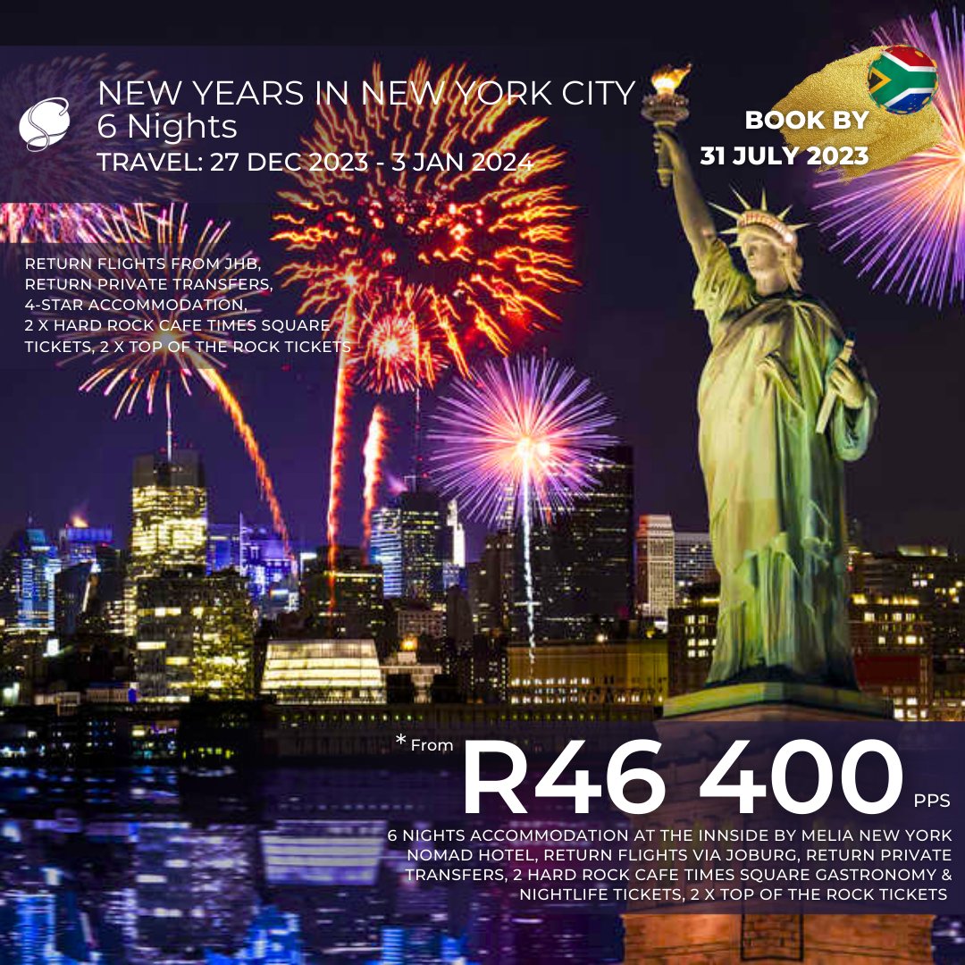 SignatureTrav11's tweet photo. News Years in New York special offers for South African and Namibian travellers. Book now via info@signaturetravel.co.za. Limited availability. Ts&amp;Cs apply. #TravelDealsSA #TravelGoals https://t.co/w3d3wwPKMD