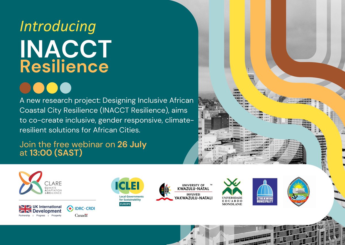 ICLEI Africa (@icleiafrica) on Twitter photo We're proud to announce the launch of our #INACCTResilience project: Designing Inclusive African Coastal City Resilience
Launching as part of <a href="/daringcities/">Daring Cities</a> 2023, this project draws on local knowledge to co-create #ClimateResilience.
Join us on 26 July: us02web.zoom.us/webinar/regist⦠We're proud to announce the launch of our #INACCTResilience project: Designing Inclusive African Coastal City Resilience
Launching as part of <a href="/daringcities/">Daring Cities</a> 2023, this project draws on local knowledge to co-create #ClimateResilience.
Join us on 26 July: us02web.zoom.us/webinar/registβ¦
