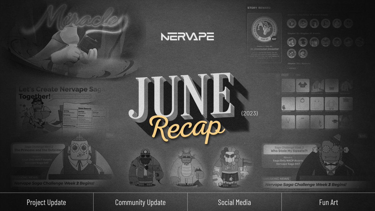 Nervapes's tweet photo. 📰#NervapeRecap: June marked the start of #summer, Pride Month, and a month full of Nervape Saga events and challenges for our members.
Let's review some of the amazing things we all accomplished last month!
👉 https://t.co/XjFTCpZQNg
#NACP #story #NFT #PFP #OAT #NFTart https://t.co/yFqjyZhxEu