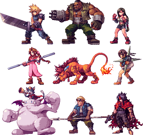 エアリス・ゲインズブール ,クラウド・ストライフ ,ティファ・ロックハート ,ユフィ・キサラギ(ff7) 「Pixel art | Final Fantasy VII   」|THE ART OF VIDEO GAMESのイラスト