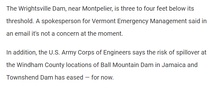 vermontpublic's tweet photo. New: Three Vermont dams that were in danger of overflowing this morning appear to have stabilized — for now. #vtflood23

https://t.co/0IQuX5Z9AP https://t.co/DY329gySvq