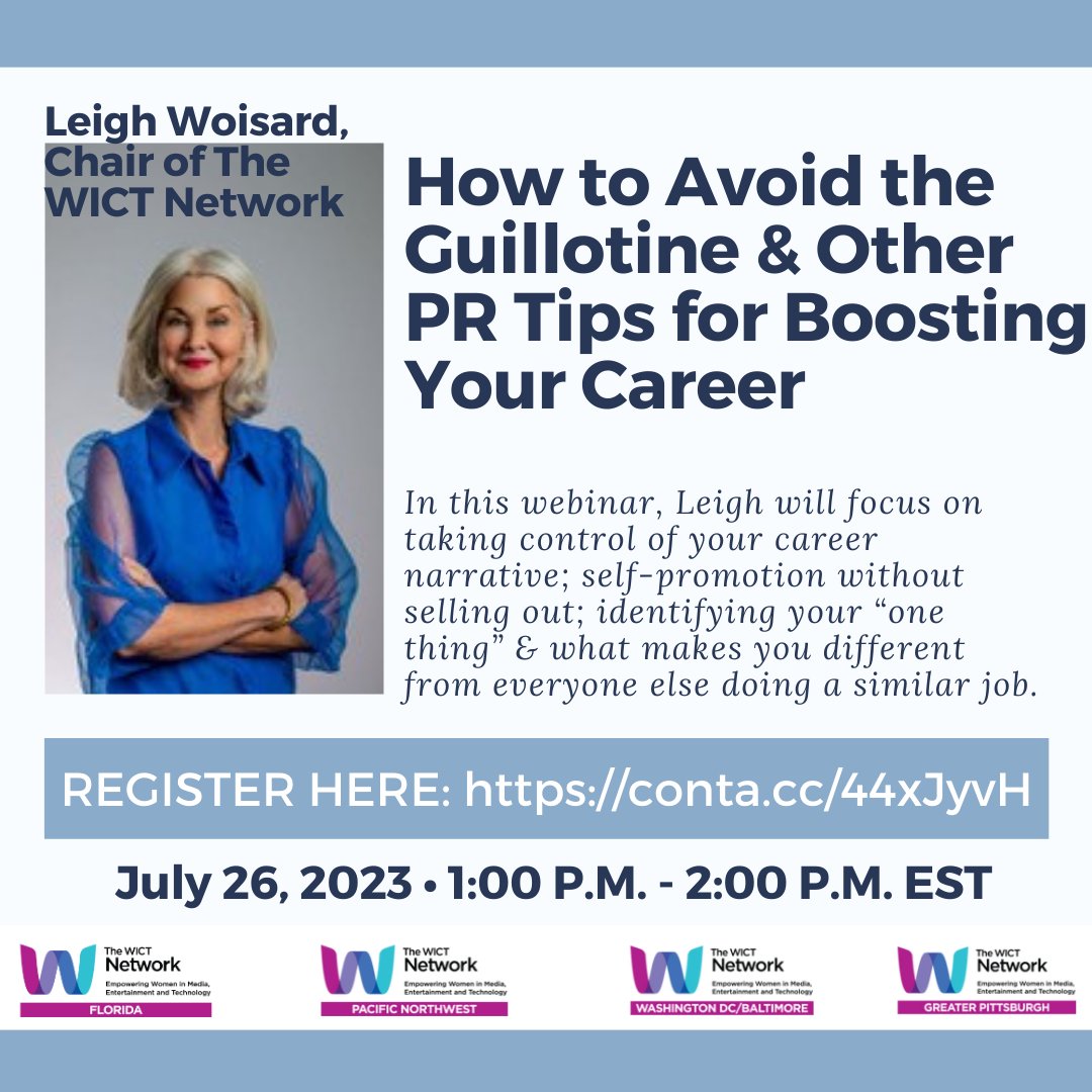 Join us for a webinar with Leigh Woisard, Chair of The WICT Network and previous Senior Vice President of Corporate Communications for Cox Communications: conta.cc/44xJyvH