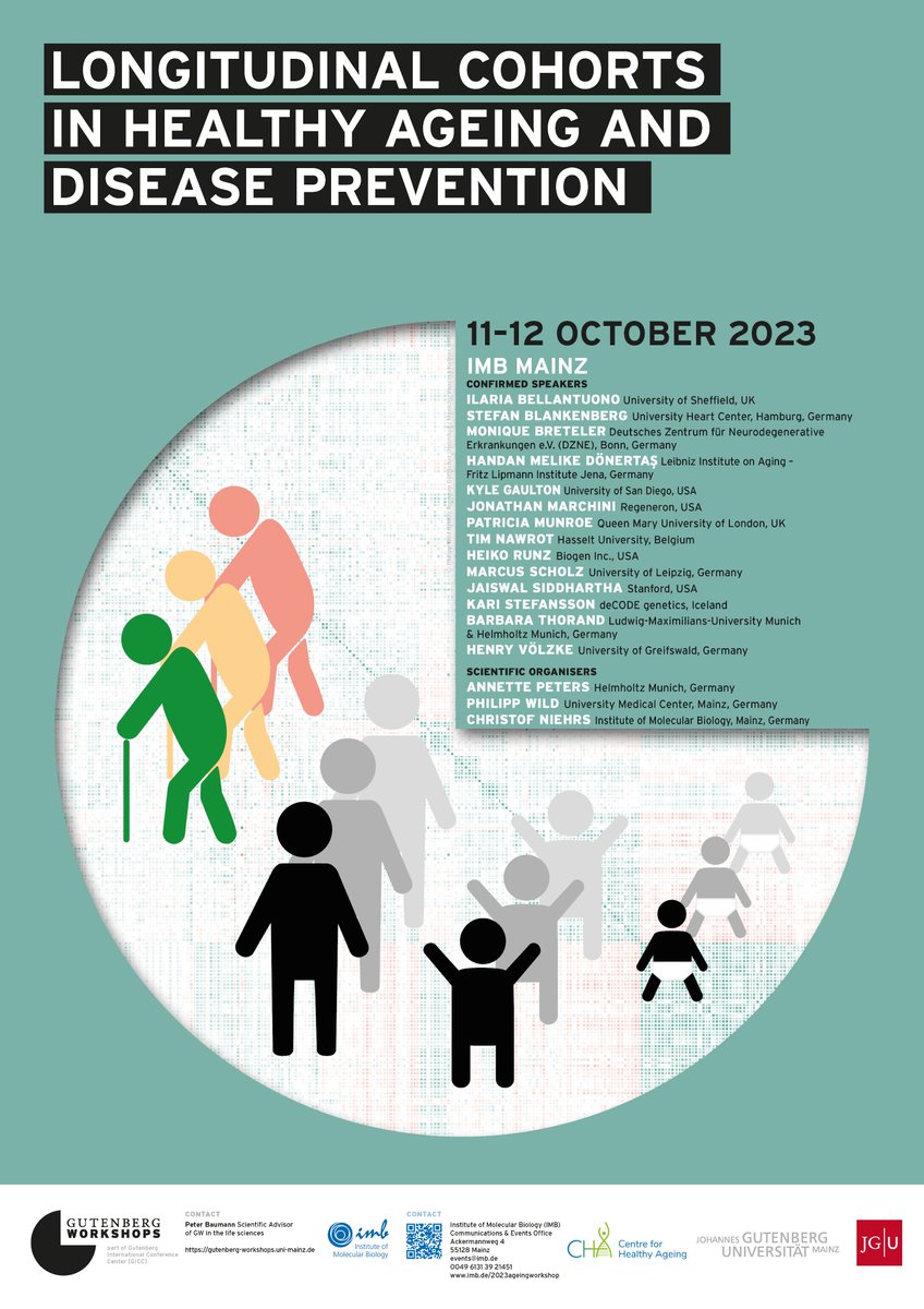 imbmainz's tweet photo. Registration for our "Gutenberg Workshop on #Longitudinal Cohorts in Healthy #Ageing and Disease Prevention" is now open! 

The event will take place from 11-12 October at IMB in #Mainz, Germany.

➡️ https://t.co/woIuVpq42u https://t.co/n3CQYNPdir