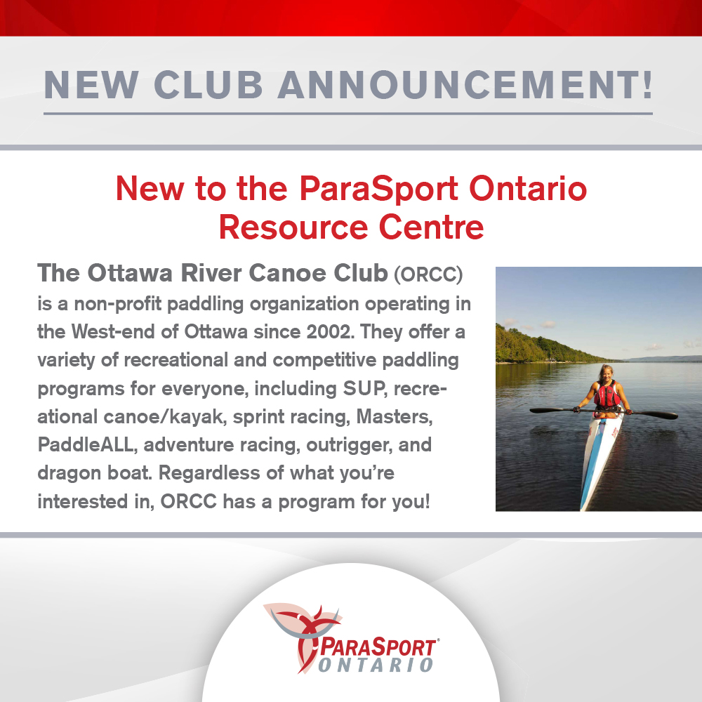 <a href="/OttawaRiverCC/">ORCC</a> New Club on the PO Resource Centre: They offer paddling programs for everyone, including SUP, recreational canoe/kayak, sprint racing, Masters, PaddleALL, adventure racing, outrigger, and dragon boat. parasportontario.ca/clubs/ottawa-r…